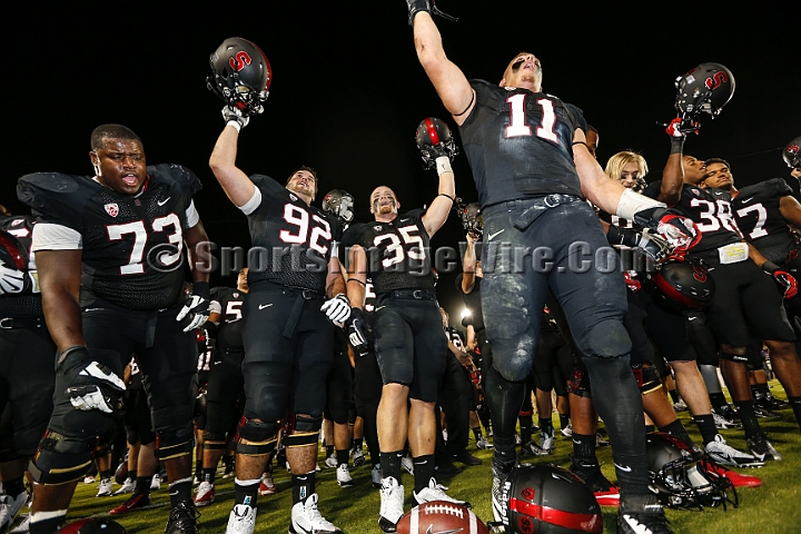 2013Stanford-Wash-015.JPG - Oct. 5, 2013; Stanford, CA, USA; Stanford Cardinal players rejoice after the game against the Washington Huskies at  Stanford Stadium. Stanford defeated Washington 31-28.